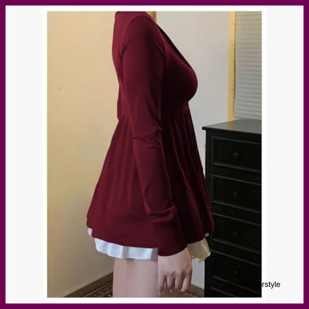 Polyester Elastane Peplum V Neck Long Sleeve Baby… - image 3